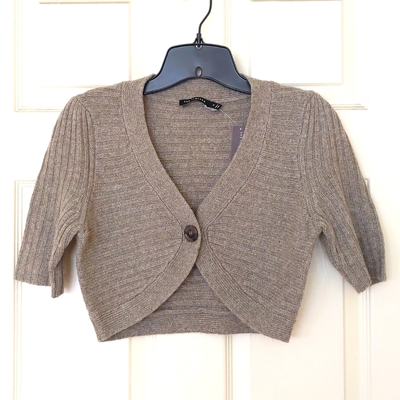 NWT. The Limited Woman's Wool/Camel hair short sleeve shrug with knit stripes. - Picture 1 of 4